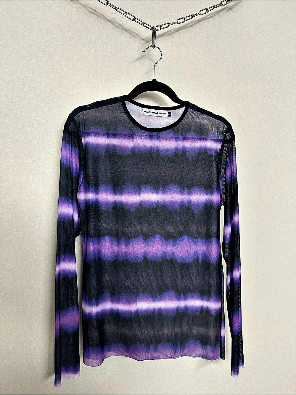 Alfin Varon Sheer Mesh Purple & Black Tie-Dye Long Sleeve Top